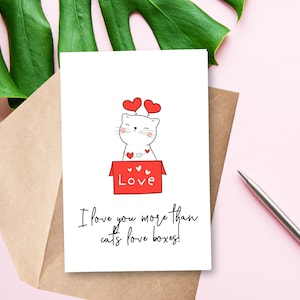 Carta di San Valentino gatto stampabile / Carta di gioco di parole per gatti / Carta di anniversario / Scatola per gatti / Download istantaneo / 4x6