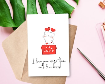 Printable Cat Valentines Card | Cat Pun Card | Anniversary Card | Cat Box | Instant Download | 4x6