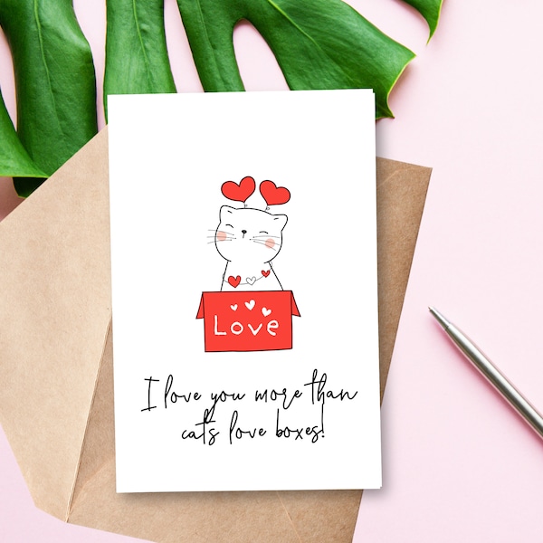 Printable Cat Valentines Card | Cat Pun Card | Anniversary Card | Cat Box | Instant Download | 4x6