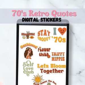 70s Retro Hippie Motivational Digital Stickers, Positive Thinking, Precropped Digital Planner Stickers, Goodnotes Stickers, PNG