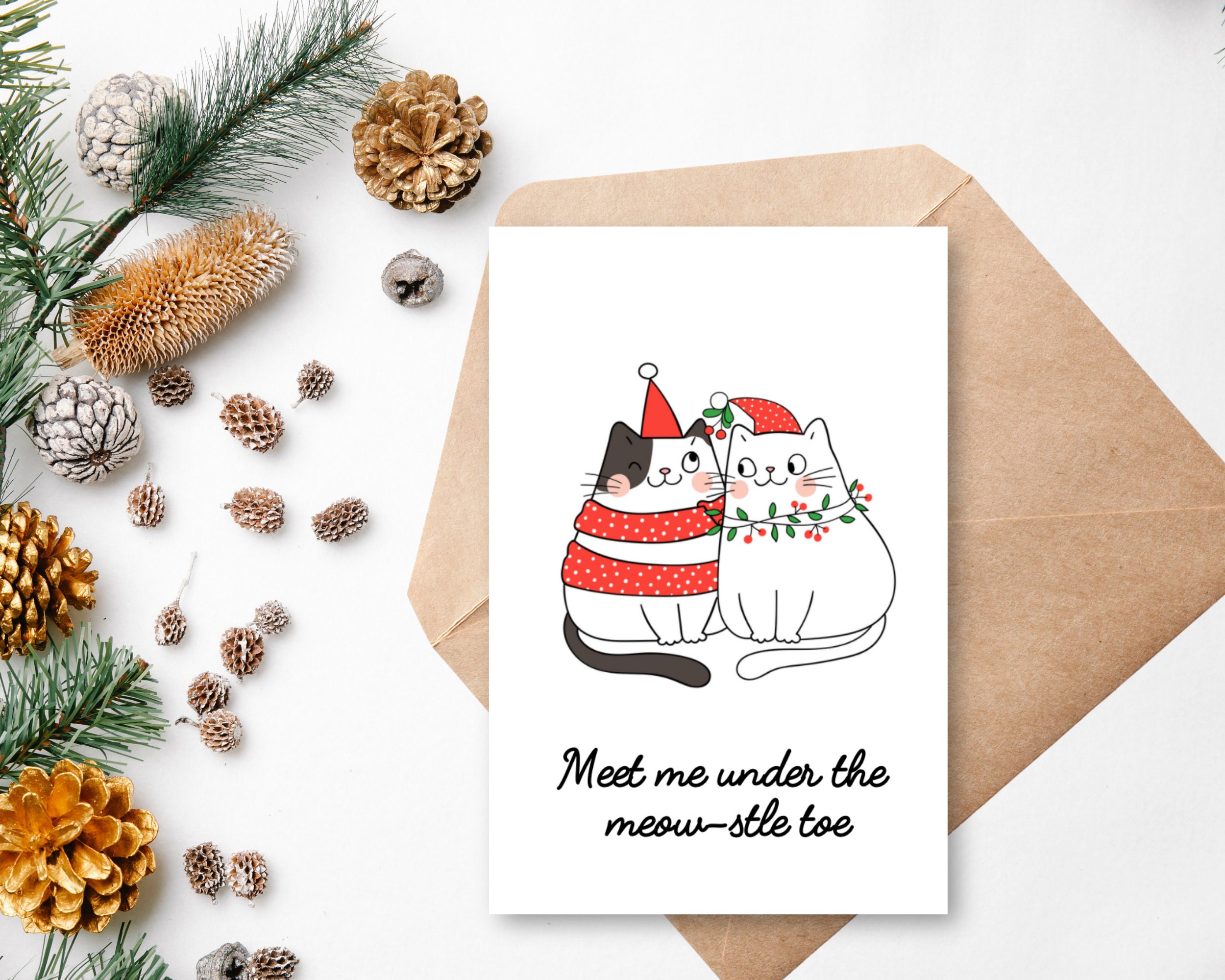 8 Pack Printable Cat Holiday Cards | Cat Christmas Cards | Meowy ...