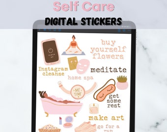 Self Care Digital Stickers, Self Love, Boho, Mental Health Goodnotes Stickers, Digital Planner Stickers for iPad, Goodnotes, Xodo