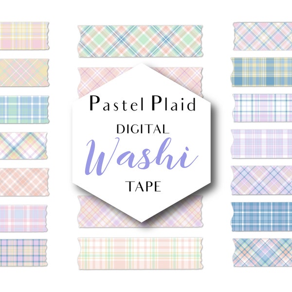 Digital Washi Tape Set, Plaid Pastel Washi Digital Stickers Set, Goodnotes Stickers, Digital Washi Tape For Goodnotes, Washi Tape Stickers