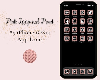 Leopard Print, 85 pack, Aesthetic iPhone ios14 App Icons, Pink iPhone App Icons