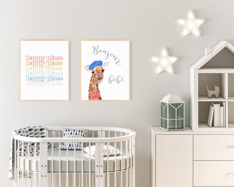 Bonjour Bebe Giraffe Print Printable Nursery Art Gender - Etsy Canada