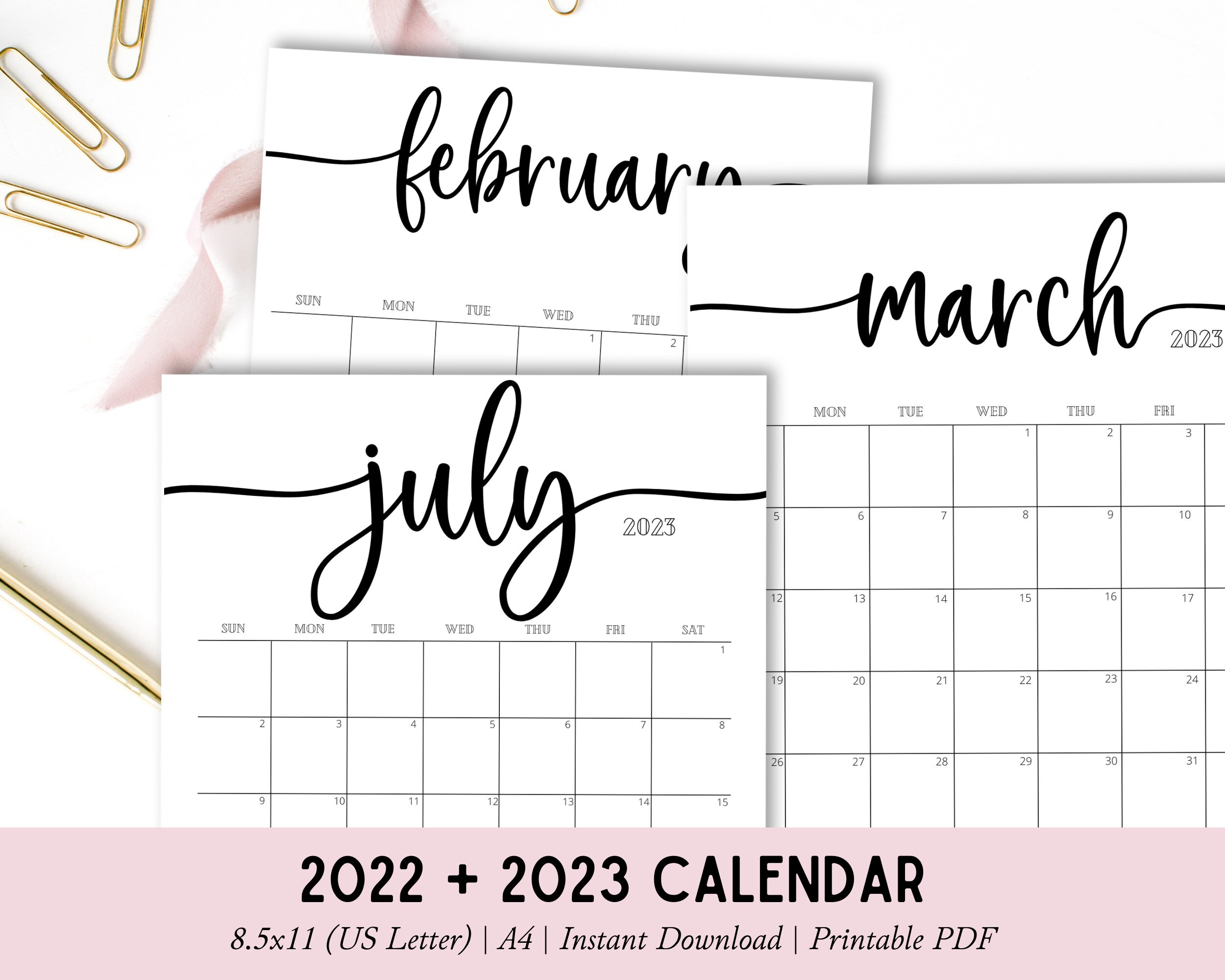printable calendar 2022 2023 black and white minimal calendar etsy new zealand