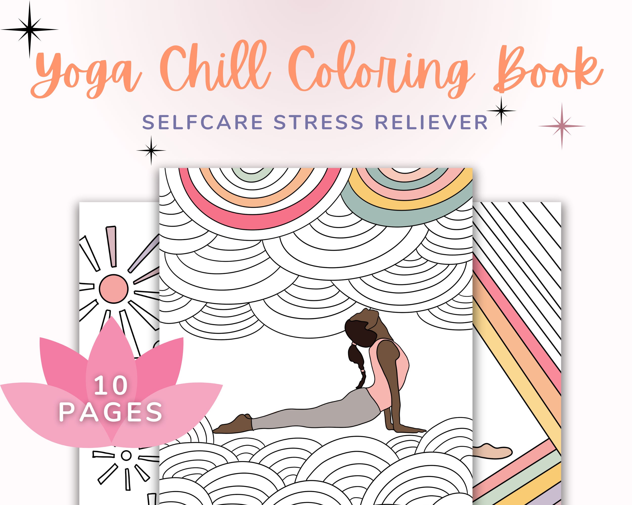 Printable Yoga Chill Coloring Book, Digital Coloring Book, Adult Coloring Pages, Printable Coloring, PDF, PNG, Stress Relief