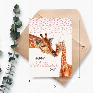 Printable Mother's Day Card, Giraffe Mothers Day Card, Mother and Baby Card, Card for Mum, Baby ...