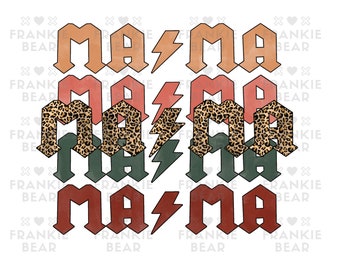 Grunge MAMA PNG, omedelbar digital nedladdning, Rock n Roll, sublimeringsdesign, Retro Mama png, Mama sublimering, Rocker mom png, leopardtryck