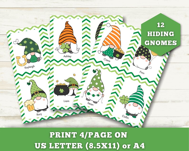 Printable St. Patrick's Day Scavenger Hunt for Kids, St. Patrick's Hide and Seek, Gnomes, St. Paddy's Day, St. Patrick's Day Party Games image 3