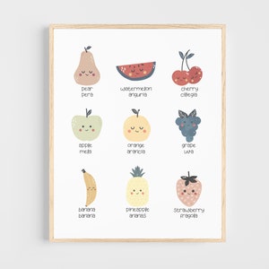 English Italian Fruit Print | Printable Nursery Art | Bilingual | Digital Download