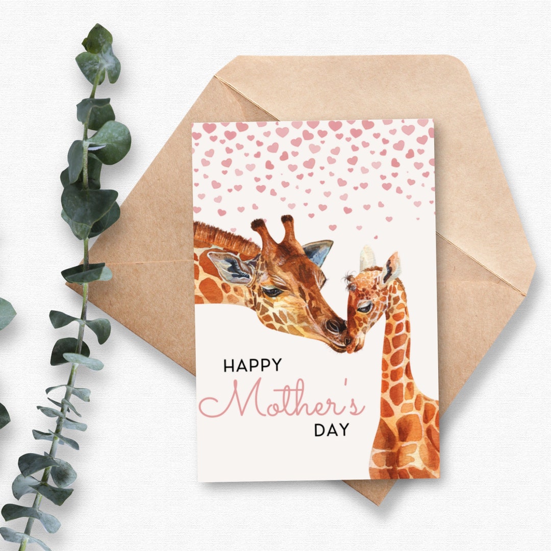 Printable Mother's Day Card, Giraffe Mothers Day Card, Mother and Baby Card, Card for Mum, Baby ...