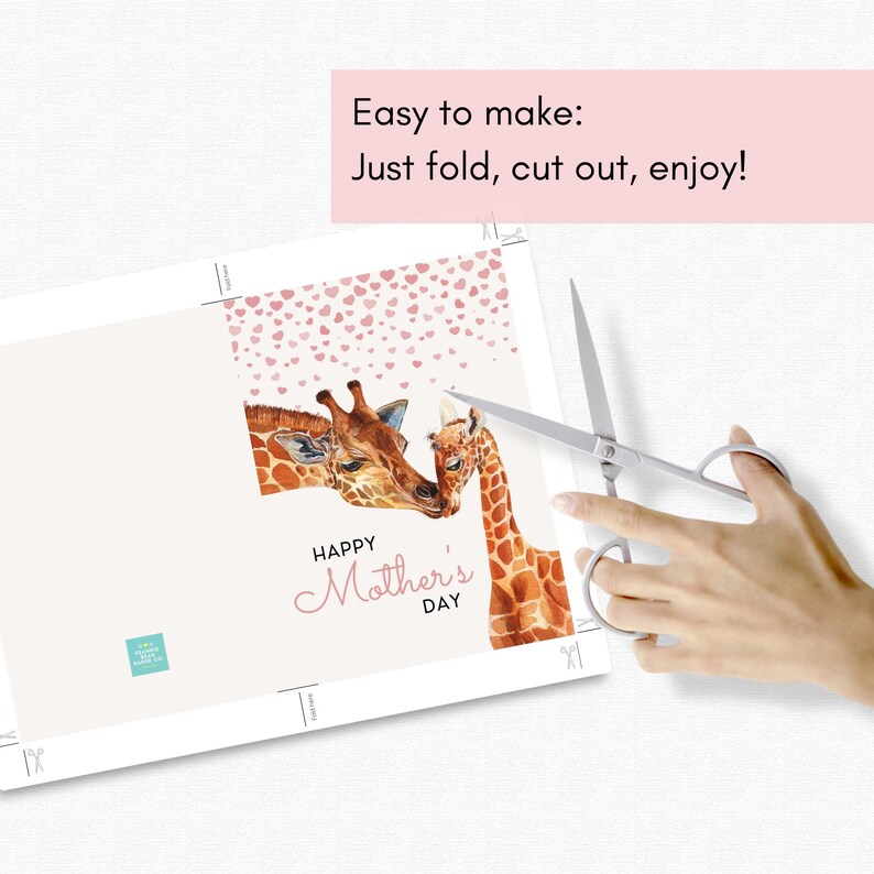 Printable Mother's Day Card, Giraffe Mothers Day Card, Mother and Baby Card, Card for Mum, Baby ...