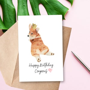 Carte d'anniversaire imprimable Corgi | Carte de mots de chien | Joyeux anniversaire Corgeous | Téléchargement instantané | 4x6