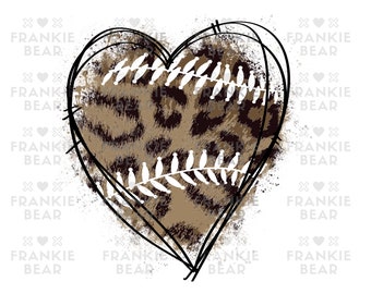 Baseball Heart Sublimation, Leopard Print Baseball, Baseball mom tshirt, Distressed, Spray paint, Background PNG Design, Baseball Design