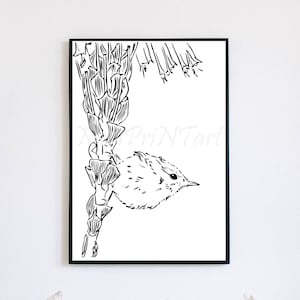 Chiffchaff Art Print/Animal Line Art/Black and White Wall Decor/Hand Drawn/Fauna Print/Bird Drawing/Minimal Modern Line Art