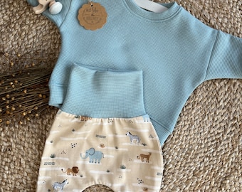 Baby Set Pump Pants Waffle Jersey Sweater Sweatshirt Baby Pants Zoo Animals Baby Shirt Baby Set Children Baby Gift Birth Birthday Various Sizes