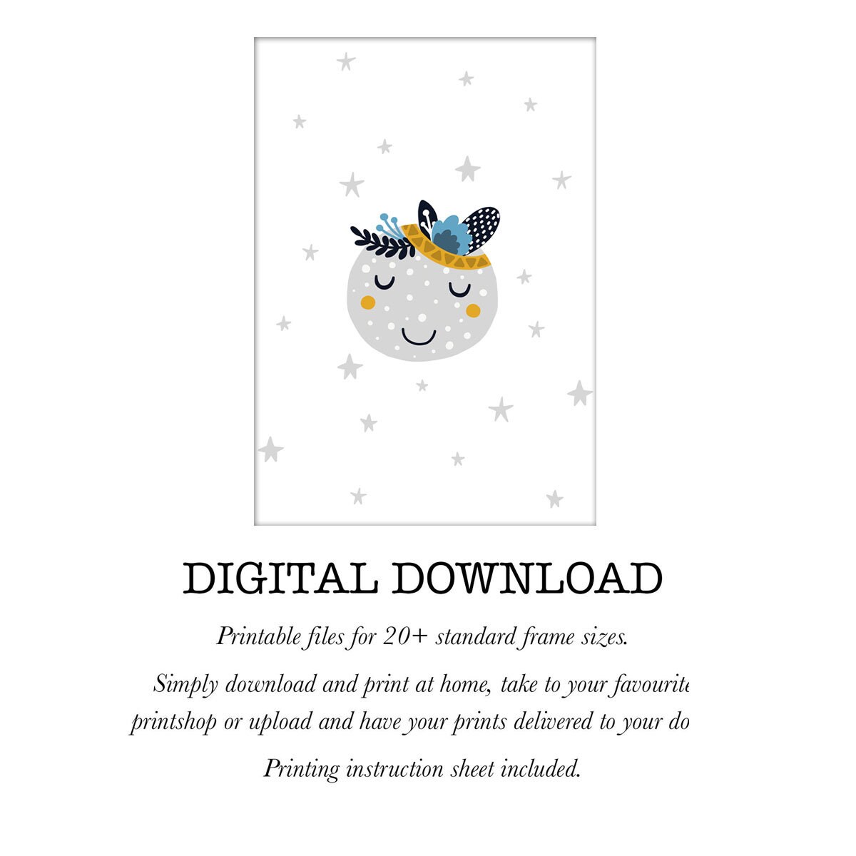 Digital Nursery Art Moon Cute Moon Nursery Decor Nursery Etsy