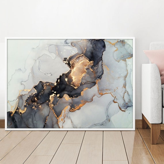Luxury Abstract Black and Gold Fluid Art Painting Wall Art