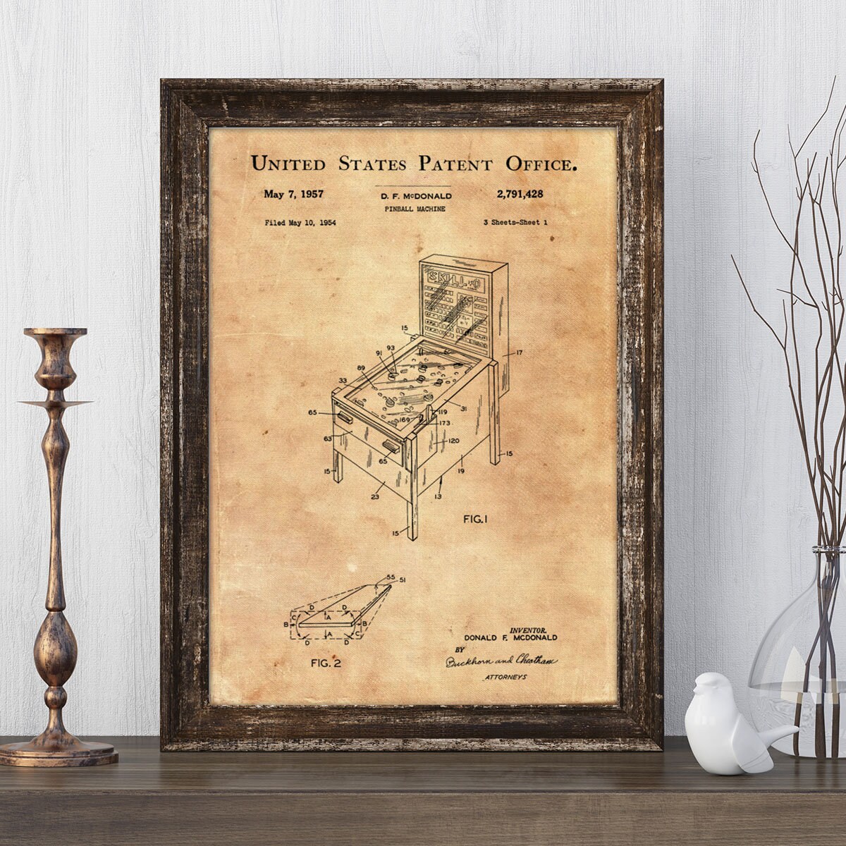 Pinball Machine Patent, Patent Print, Game Room Wall Decor, Pin