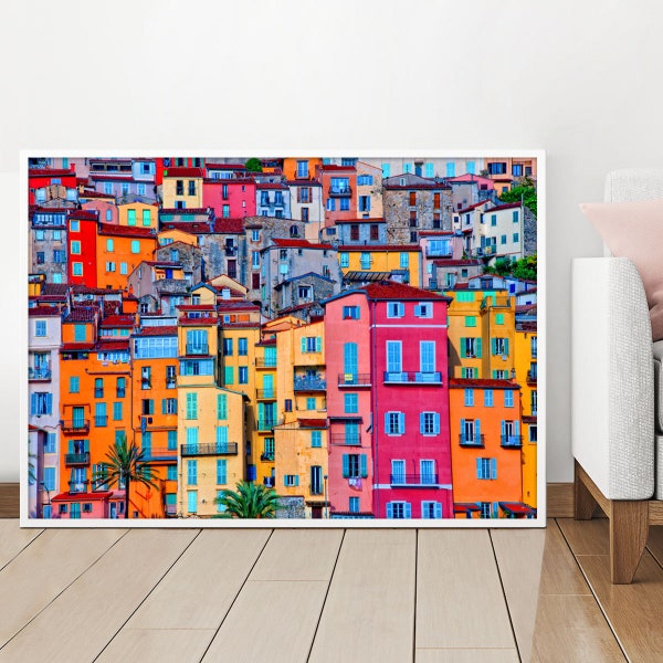 Colorful Houses, Colorful, Colorful Art, Houses, Wall Decor, Architecture, Cityscape, Home Decor, Printable Art, French Village, Digital Art