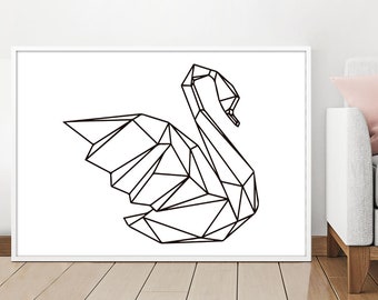 Swan Decor, Swan Print, Swan Nursery Decor, Geometric Swan, Swan Poster, Digital Print, Geometric Decor, Geometric Animals, Wall Décor, Gift