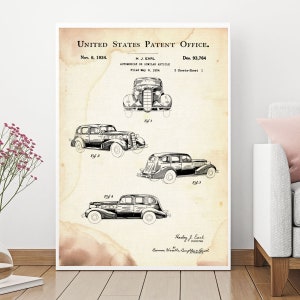 Patent Prints, Patent Car, Patent Poster, LaSalle Automobile 1934, Original Patent, USA Patent, Blueprint, Patent, Wall Decor, Wall Art