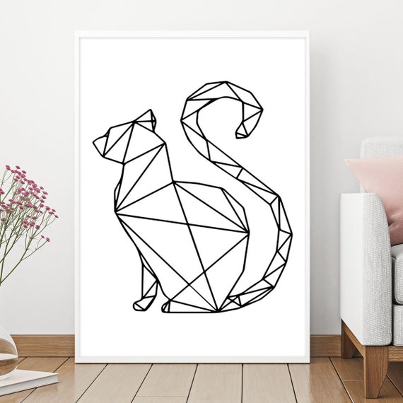 Geometric Cat Print - cat art, geometric animal prints
