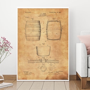 Patent Art, Barrel Patent, Blueprint, Digital Download, USA Patent, Vintage Paper Patent, Patent Blueprint, Patent Drawing, Patent Poster
