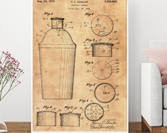 Shaker Patent, Patent Print, Digital Download, 30s Patent, Original Patent, Vintage Art, Kitchen Decoration, Patent Poster, Instant Download