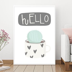 Hello, Kaktus Kunst, Kaktus, Wandkunst, Baby Shower, Kinderzimmer Dekor, Kaktus Poster, Kaktus Wandkunst, Sukkulenten, druckbar, Digitaler Download