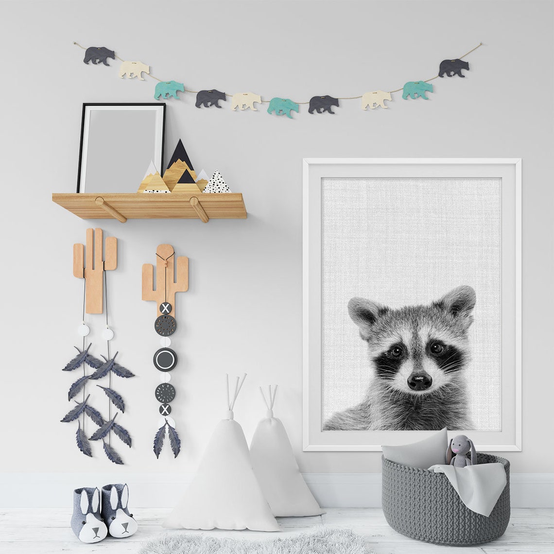Racoon Print Nursery Decor Baby Shower Animal Photo Etsy