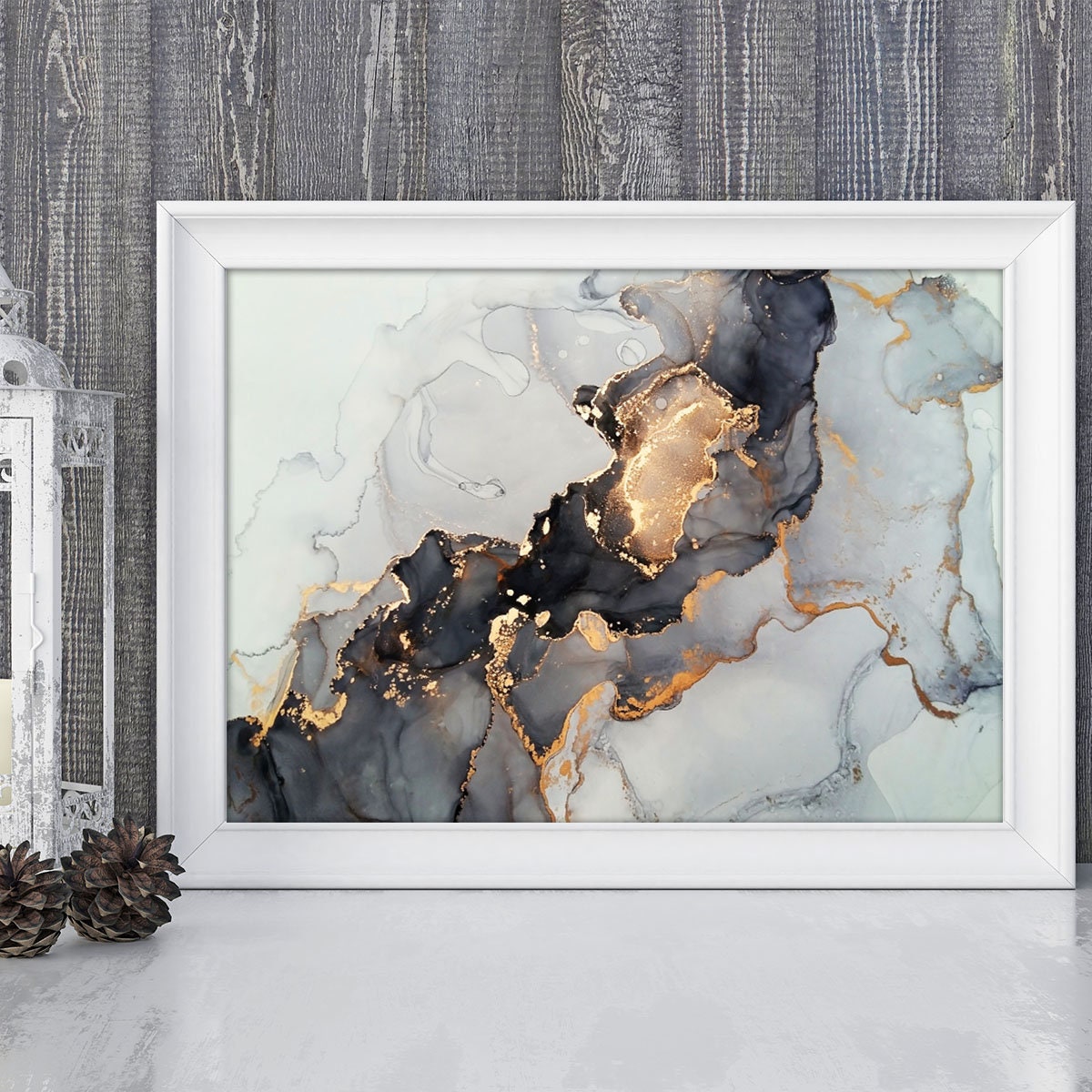 Luxury Abstract, Black and Gold, Fluid Art Painting, Wall