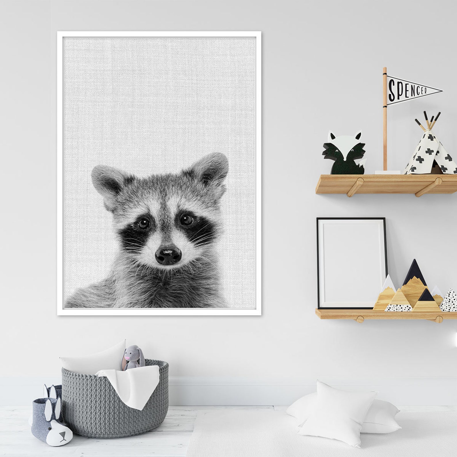 Racoon Print Nursery Decor Baby Shower Animal Photo Etsy