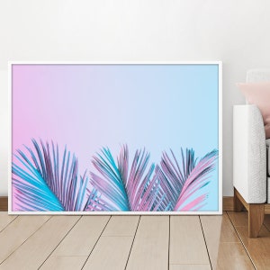 Palm Tree, Holographic, Vibrant Wall Art, Vibrant Color, Retro Decor, Pink Decor, Blue Decor, Bold Decor, Minimal Surrealism, Conceptual Art