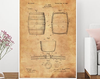 Vintage Patent, Kitchen Decor, Barrel Patent, USA Original Patent, Antique Blue Print, Office Decor, Patent Wall Art, Blueprint Art, Poster