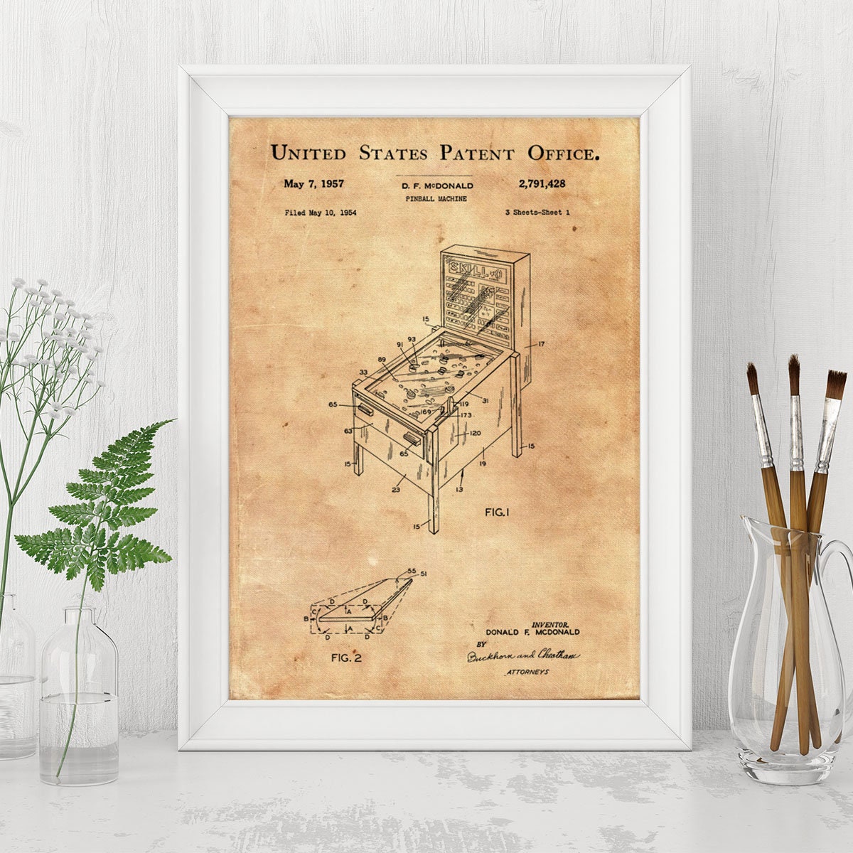 Pinball Machine Patent, Patent Print, Game Room Wall Decor, Pin