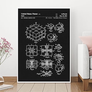 Patent Art, Patent Prints, Rubik&#39;s Cube Patent, Patent Print, Wall Decor, Toy Patent, Toy Decor, Kid Room Decor, Game Room Decor, Blueprint