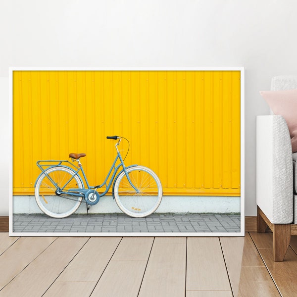 Retro Bicycle, Yellow Decor, Yellow Wall, Bicycle Poster, Shades of Yellow, Printable Wall Art, Urban Art, Poster Print, Digital Download