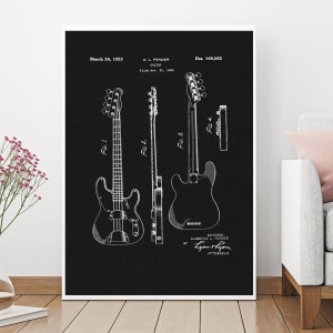 Patent Art, Fender Bass, Patent Print, Blueprint, 50s Patent, Original Patent, Wall Decor, Poster Patent, Blueprint Wall Art, Patent Decor