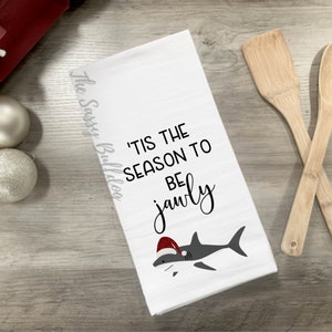 Tis The Season To Be Jawly Shark Tea Towel | Santa Shark | Christmas Tea Towel | Christmas Kitchen Towel | Shark Gifts | Shark Decor