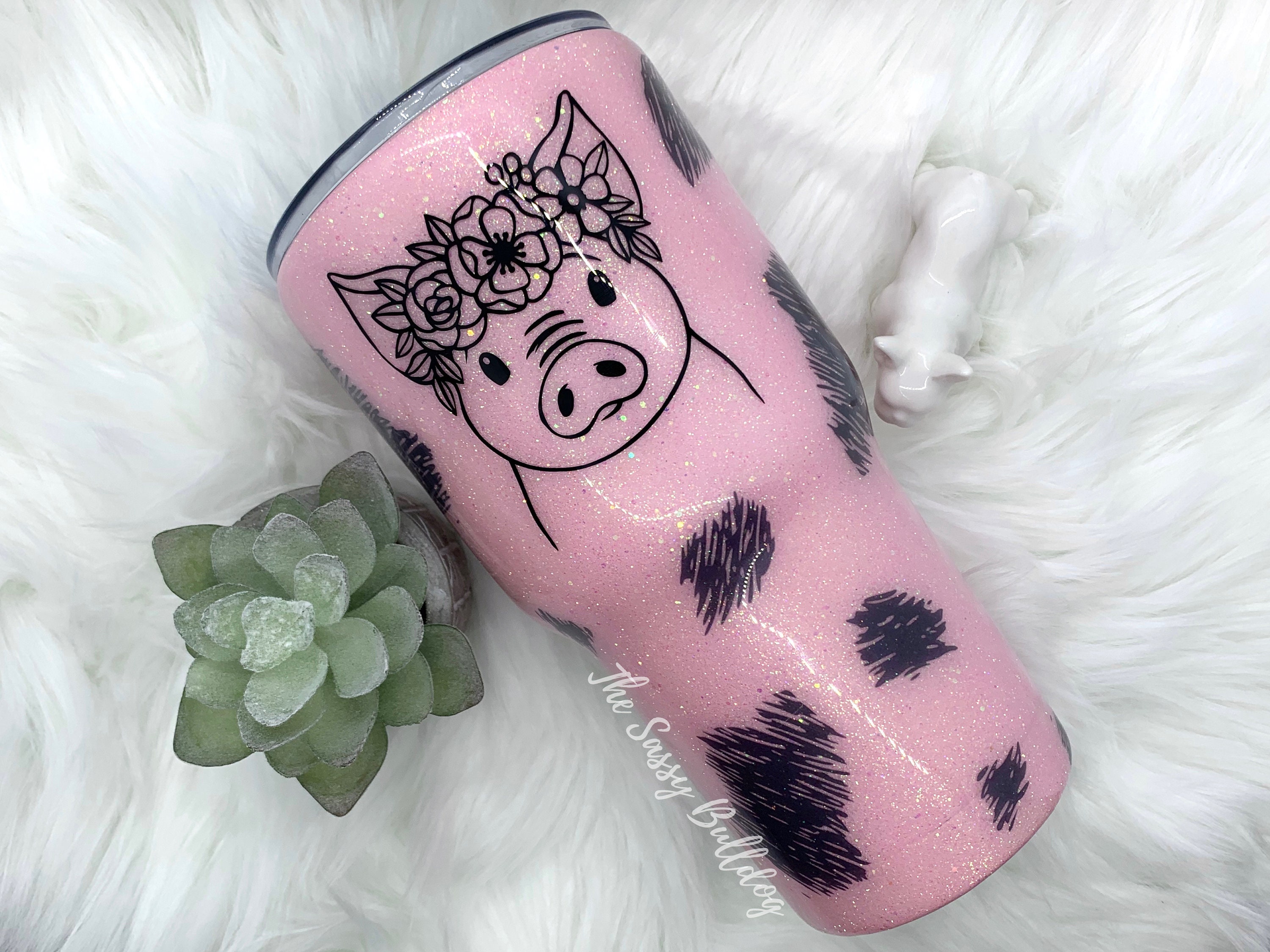 Pot Belly Pig Glitter Tumbler Pig with Flower Crown Animal Etsy