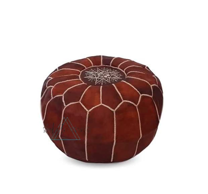 Moroccan Leather Pouf Pouffe Hand-stitched Pouf Foot Stool Ottoman,Foot-rest Brown Moroccan Pouf