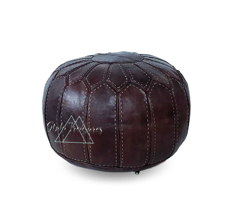 Moroccan Leather Pouf Ottoman,Foot-rest Hand-stitched Pouf Foot Stool Pouffe Brown Moroccan Pouf