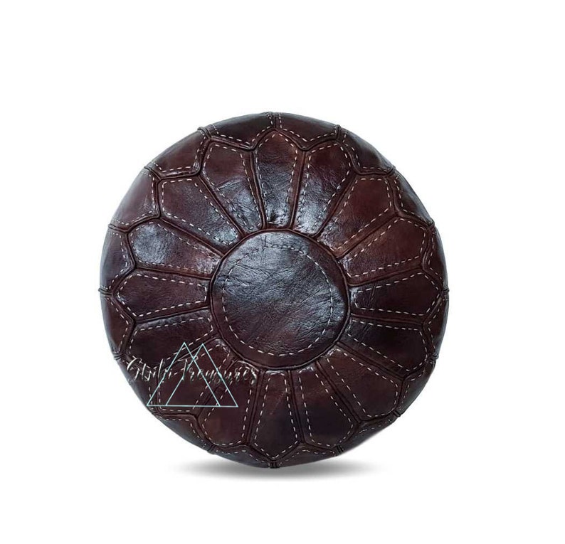 Moroccan Leather Pouf Ottoman,Foot-rest Hand-stitched Pouf Foot Stool Pouffe Brown Moroccan Pouf