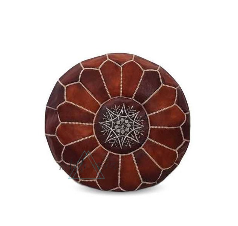 Moroccan Leather Pouf Pouffe Hand-stitched Pouf Foot Stool Ottoman,Foot-rest Brown Moroccan Pouf
