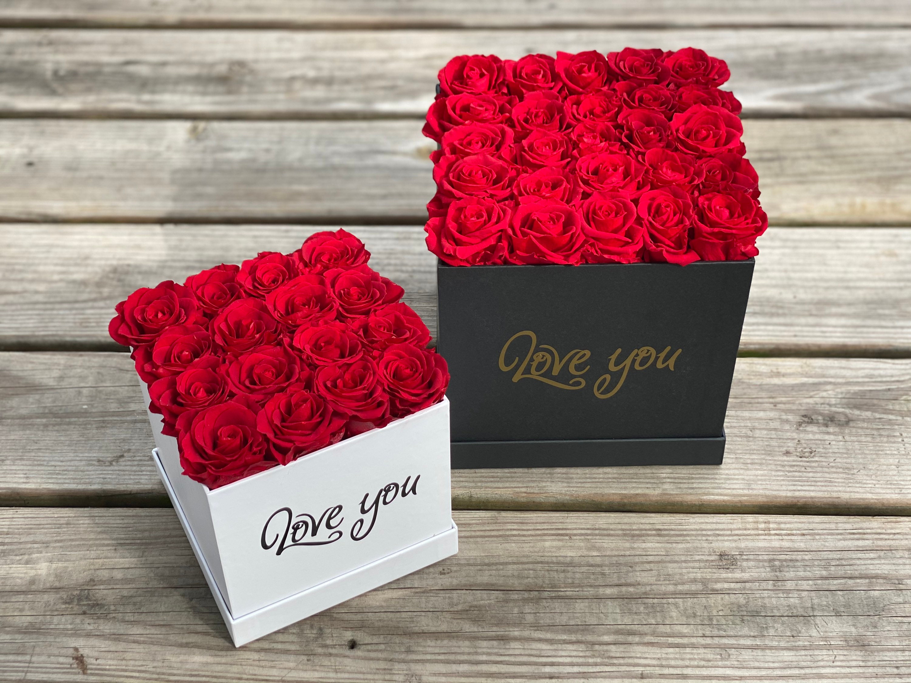 Preserved Classic Red Roses In A Square Box Gift for Mother Etsy