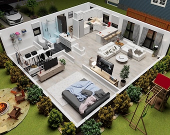 Plano de planta 3D personalizado, plano de casa o apartamento, renderizado de minicasa