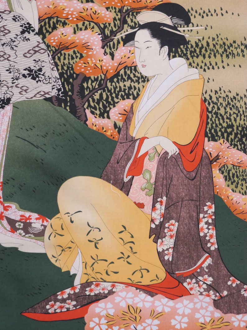Asian Ladies with Mt Fuji Fabric Panel