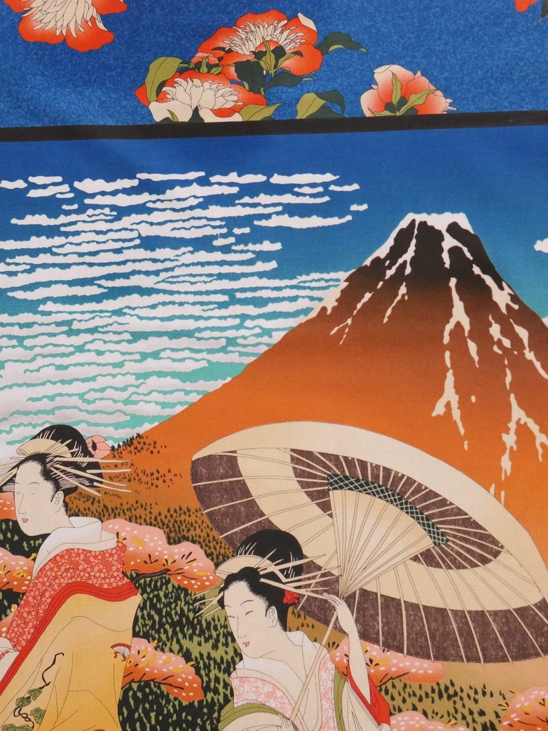 Asian Ladies with Mt Fuji Fabric Panel